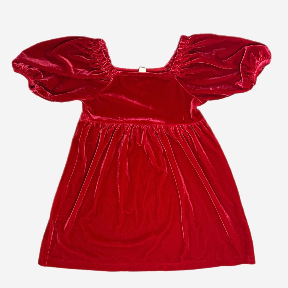 Crewcuts Girls red velvet puff sleeve mini dress babydoll formal Christmas S/6